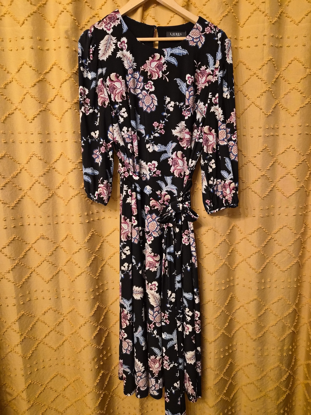 Lauren Ralph Lauren Black Floral Long Sleeve Midi Dress